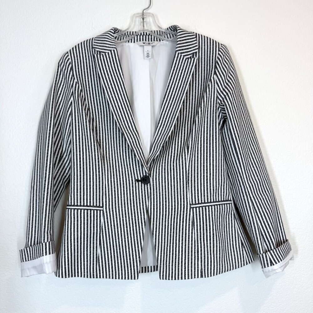 Gray White Blazer Jacket Stripe Seersucker Nautical Preppy Office Size 6 - Picture 4 of 10